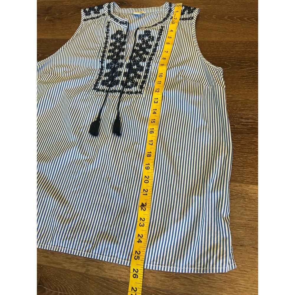 J.Crew Blue White Striped Embroidered Sleeveless Top Women’s M Boho Cotton - Picture 7 of 8
